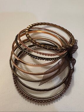 Stacked Women's Metallic Brown and Rose Gold Bangle Bracelet Set
